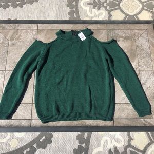 Emerald green cold shoulder cutout sweater